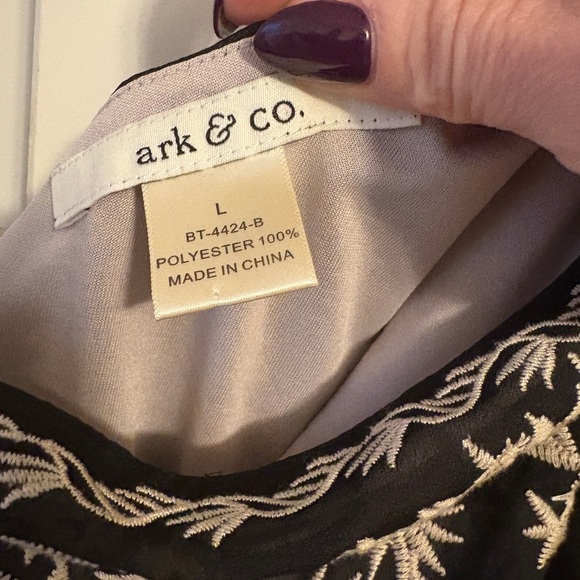 Ark & Co Black and Cream Embroidered one shouldered blouse - Picture 2 of 4